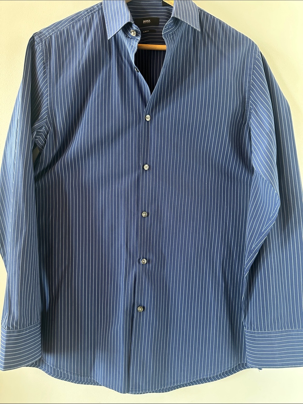 BOSS Hugo Boss Slim Fit Navy White Pinstripe Dress Shirt 15.5 32/33